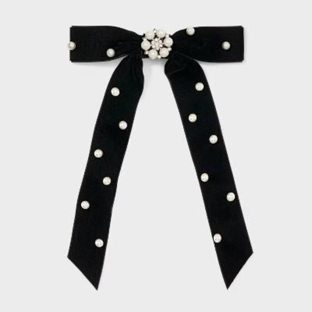 2 Piece Velvet Pearl Bow Hair Barrettes - 2 Bows - A New Day